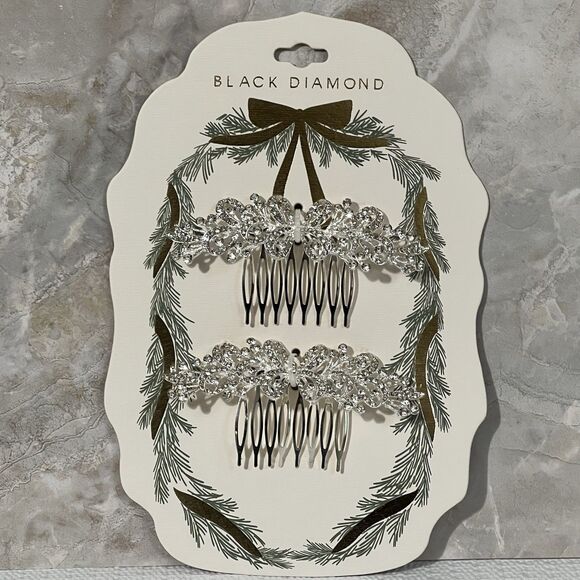 Bridal Wedding Hair Comb Set of 2 Silver Tone Rhinestone Embellished Floral - Picture 1 of 9